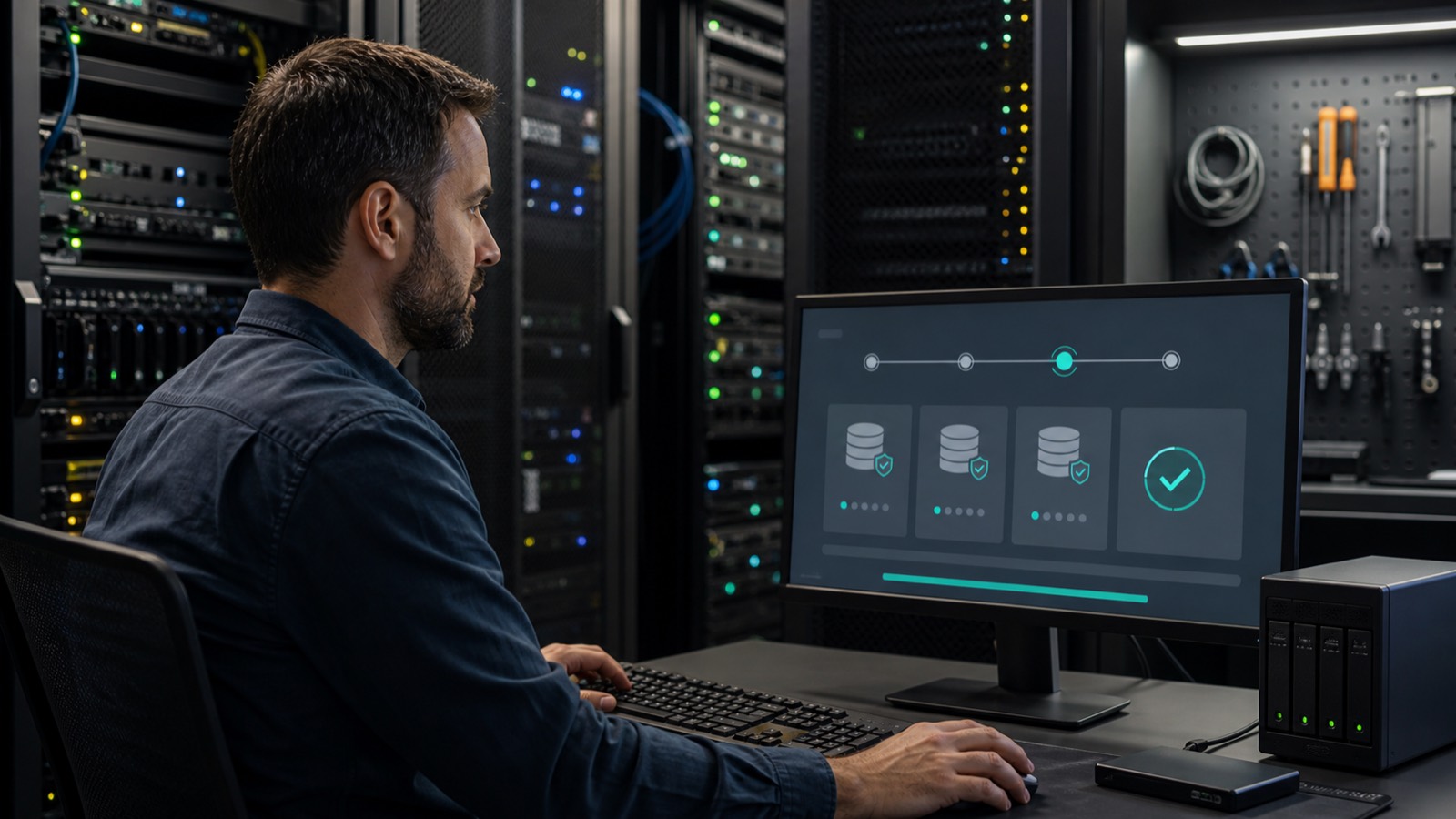 Infraestrutura de backup protegendo cópias de dados empresariais