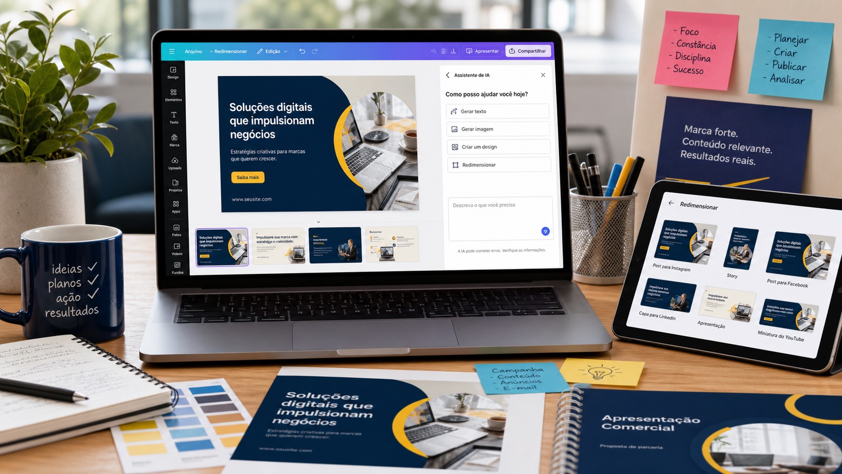 Editor de design com assistente de IA inspirado no Canva Magic Studio