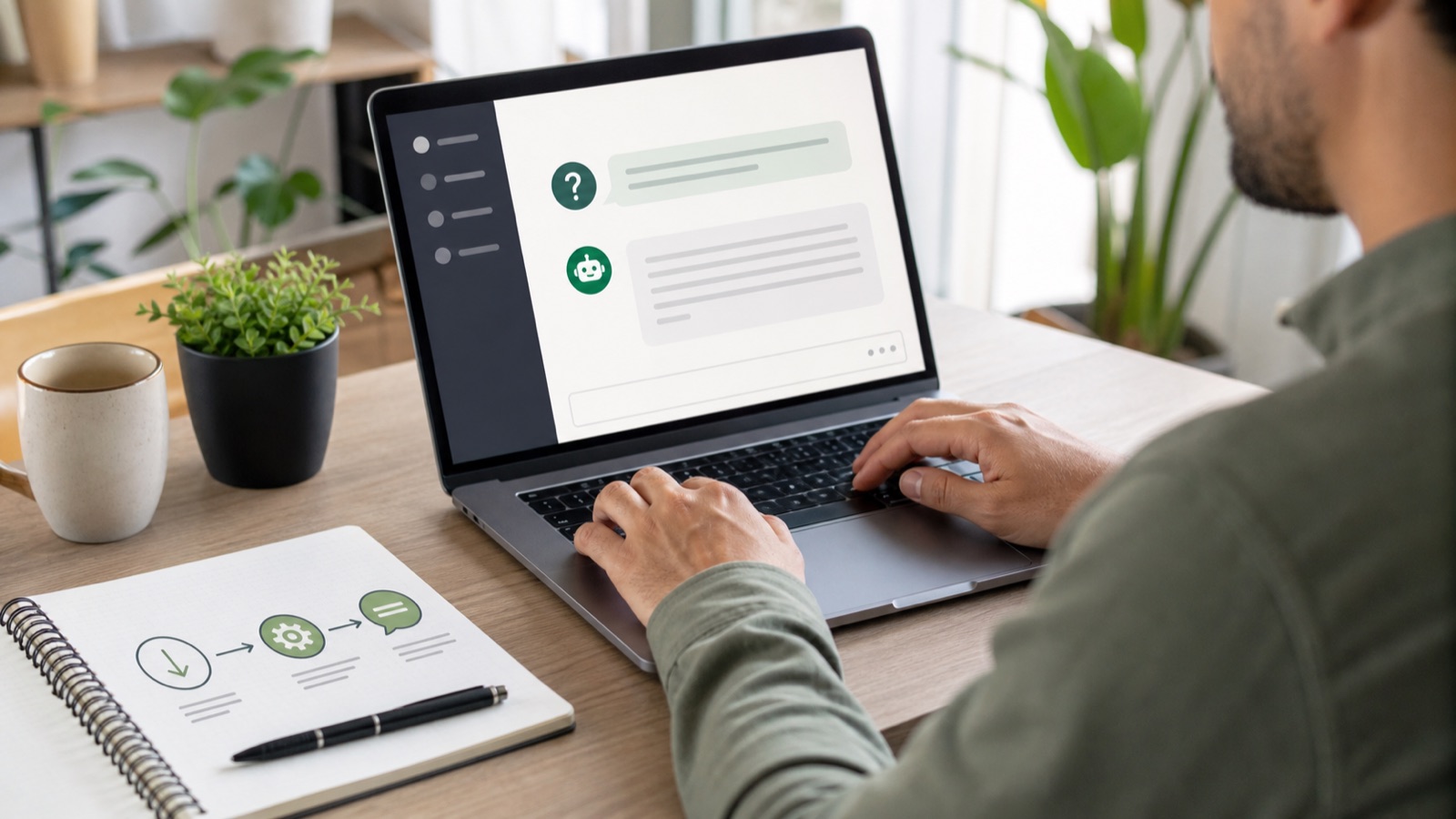 Pessoa usando uma conversa com inteligência artificial em um notebook