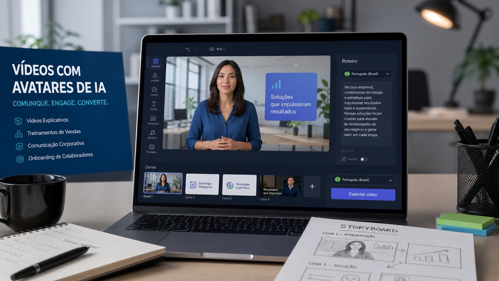 Editor de vídeo com avatar de IA inspirado no uso do HeyGen em empresas