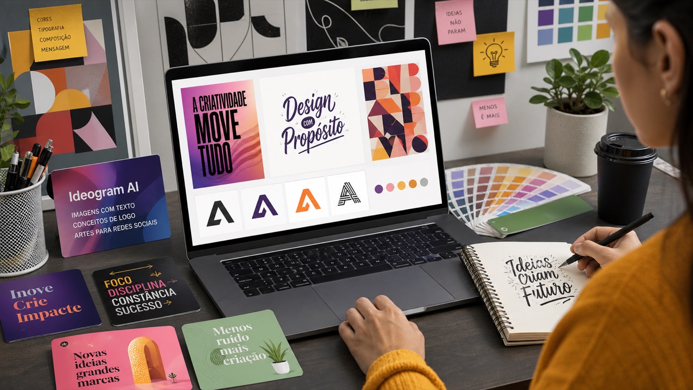 Designer criando imagens com texto, conceitos de logo e artes para redes sociais inspirado no Ideogram AI