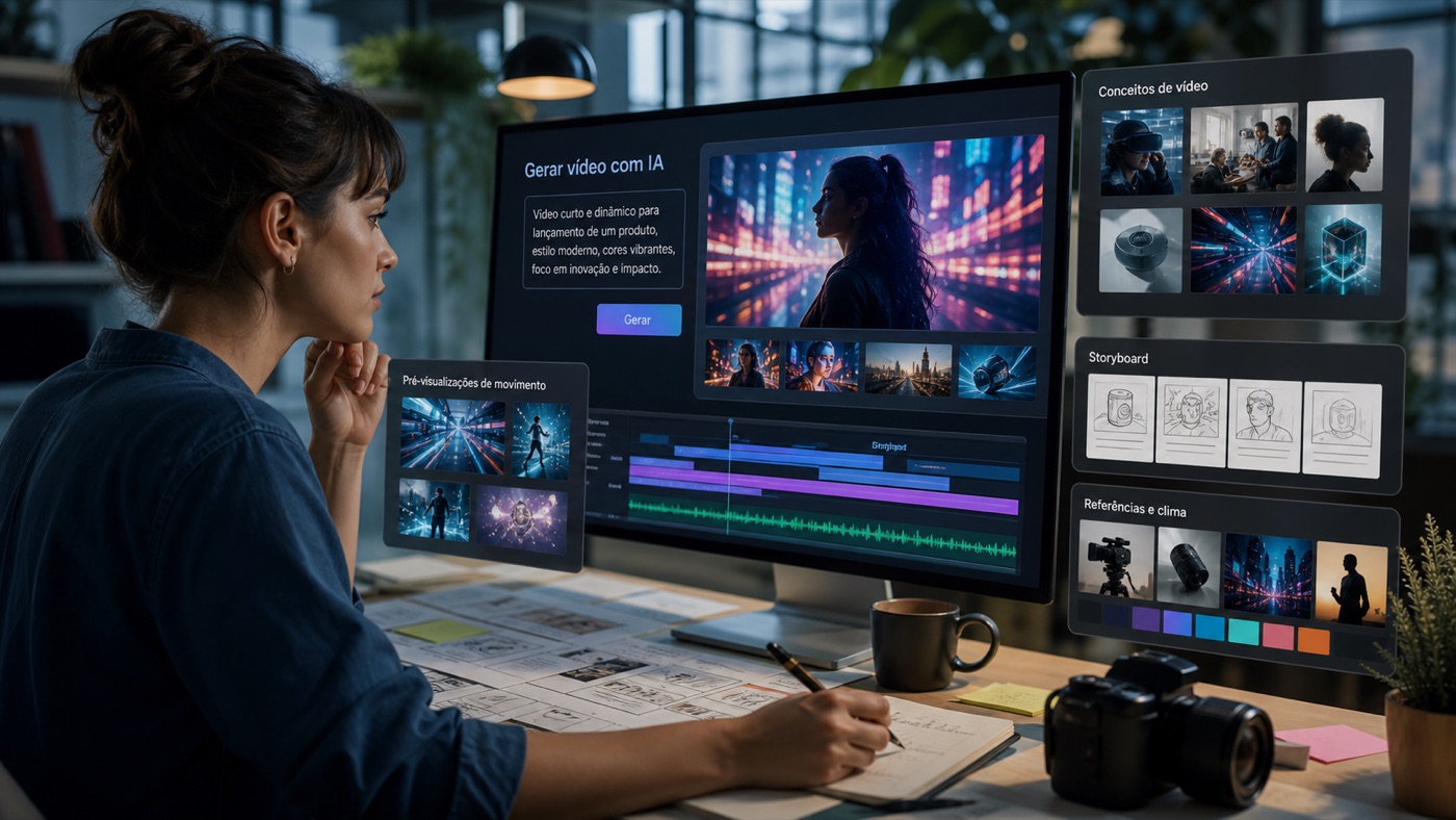 Criadora planejando vídeos com inteligência artificial inspirada no Luma AI