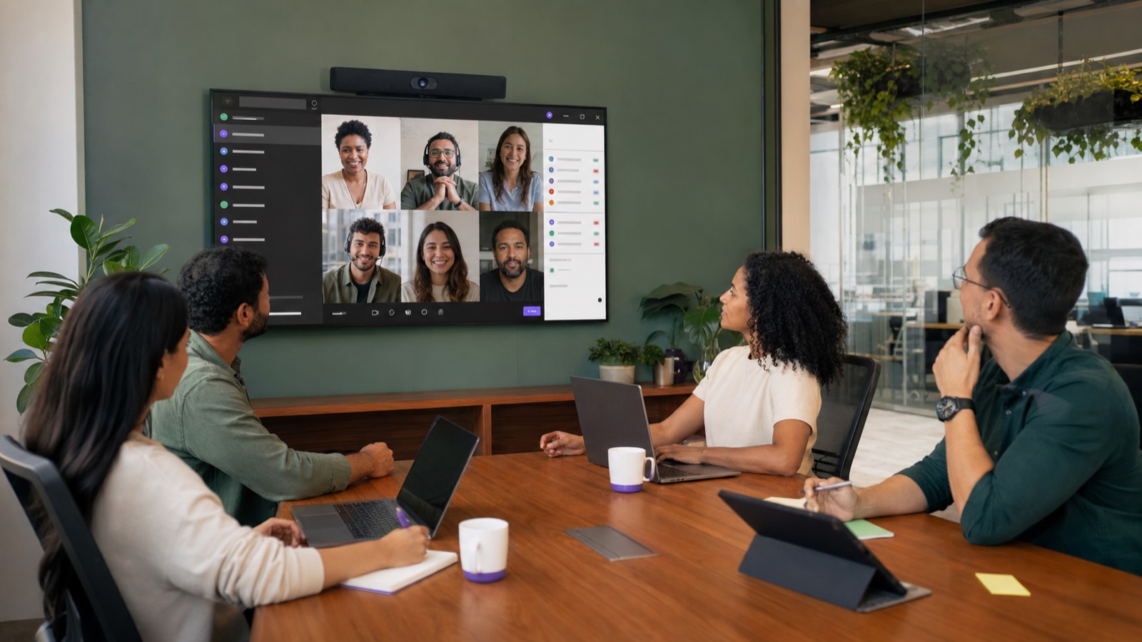 Equipe colaborando em reunião e canais digitais pelo Microsoft Teams