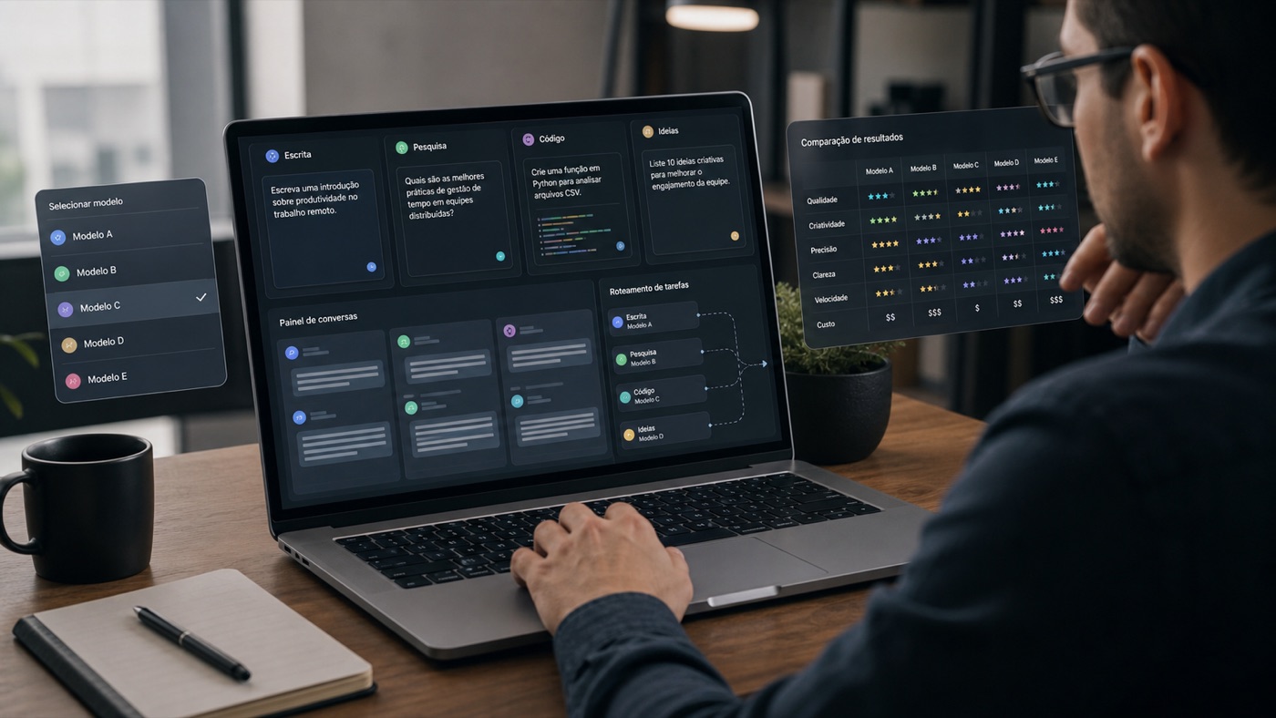 Painel de comparação de diferentes modelos de IA inspirado no Poe AI