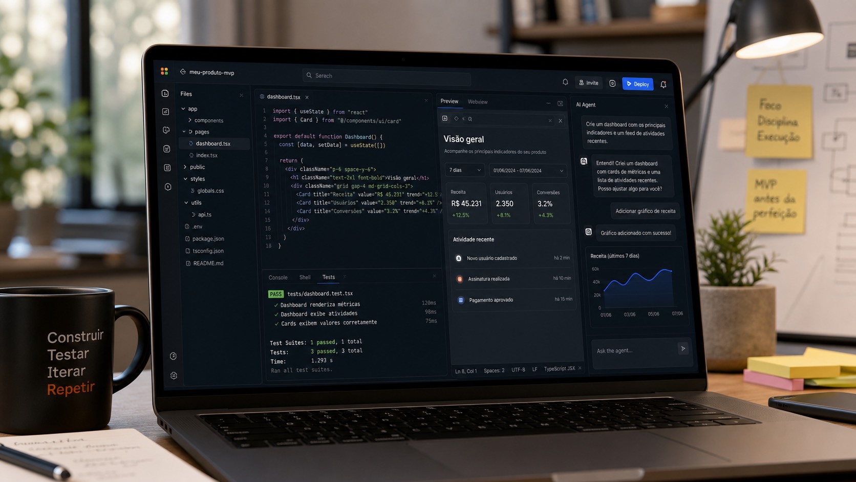 Ambiente de programação no navegador com agente de IA inspirado no Replit AI