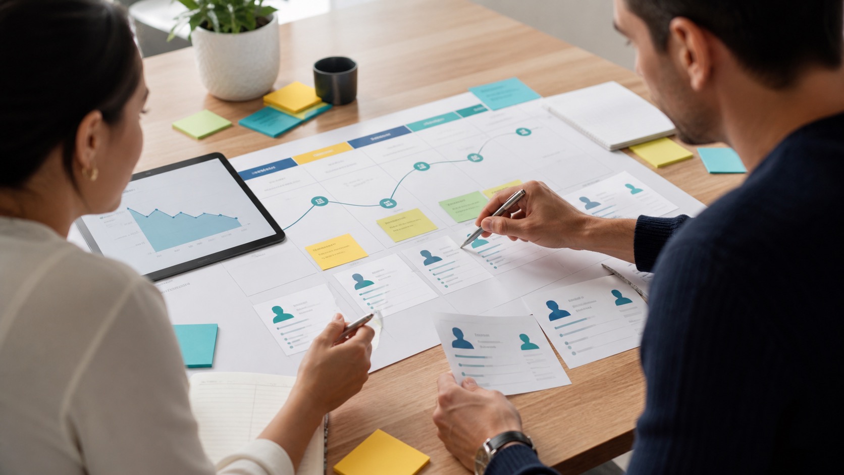 Equipe analisando jornada do cliente, saúde da conta e risco de churn.